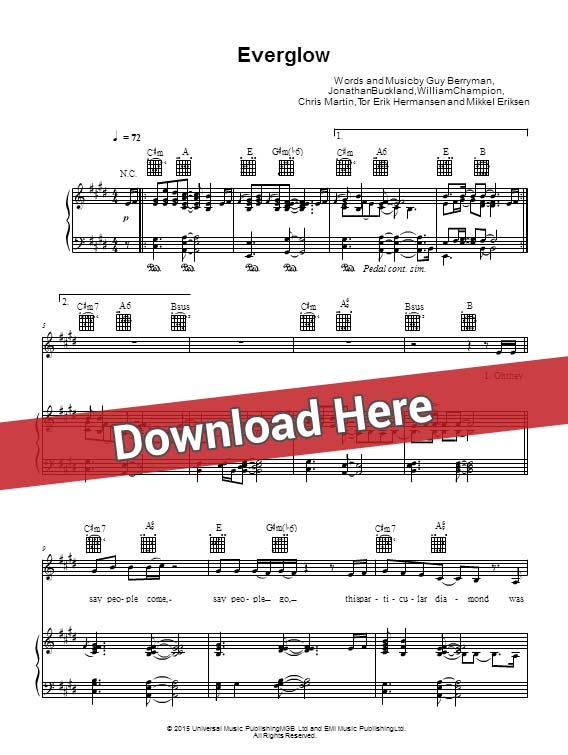 coldplay, everglow, sheet music, piano notes, chords, how to play, tutorial, klavier noten, download
