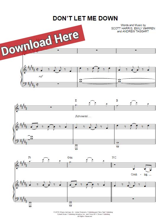 the chainsmokers, don't let me down, sheet music, piano notes, chords, keyboard, guitar, voice, vocals, download, pdf, klavier noten